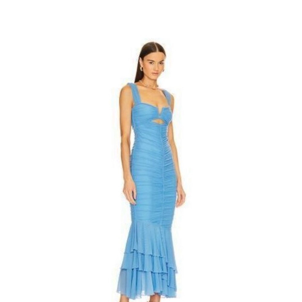 Michael Costello X Revolve Hilary Ruched Maxi Long Gown Pale Blue Size M